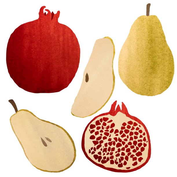 梨石榴半单物集水彩图片下载