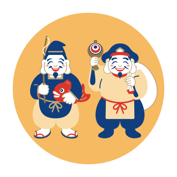 日本七福神：惠比寿和大黑天插画图片下载