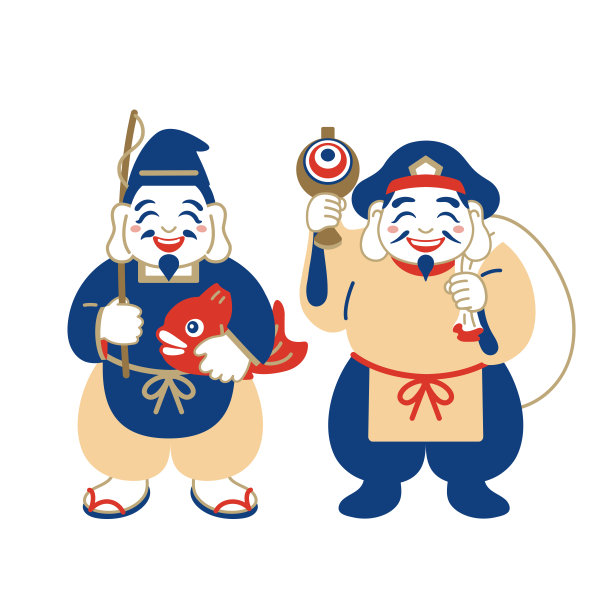 日本七福神：惠比寿和大黑天插画图片下载