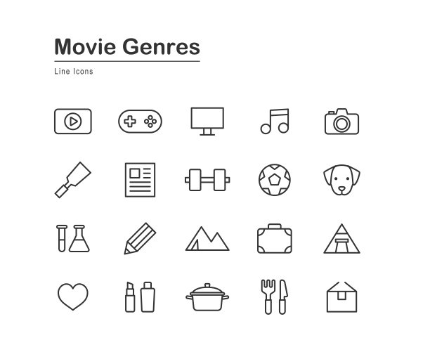 视频类型线绘制图标集。图片下载
