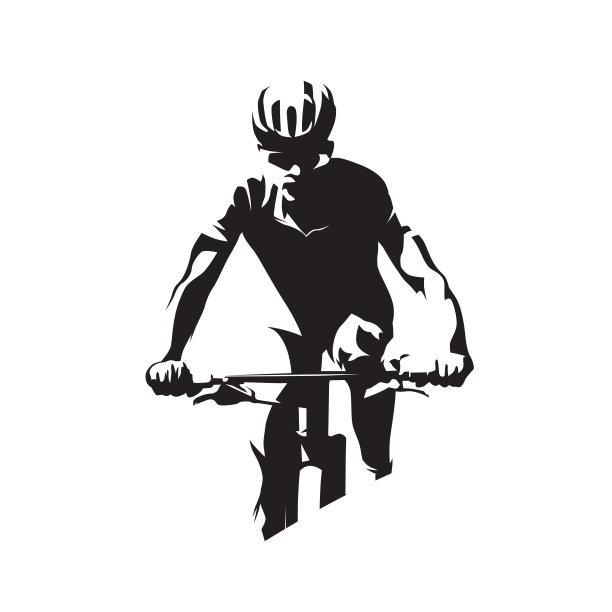 山地自行车手。MTB自行车标志。抽象孤立矢量剪影，正面视图图片下载