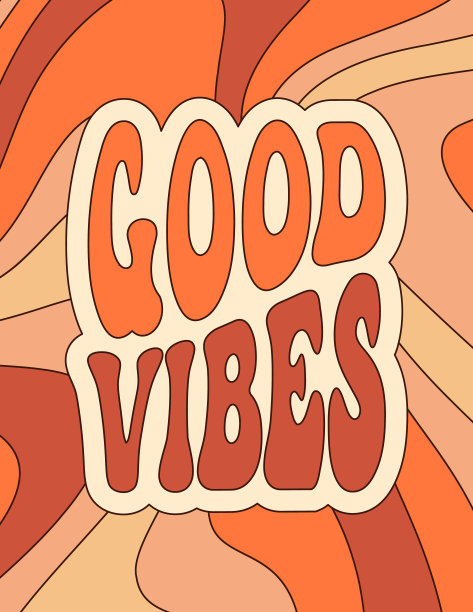 绝妙的嬉皮70年代海报与良好的共鸣口号。潮流复古七十年代风格的矢量波背景图片下载