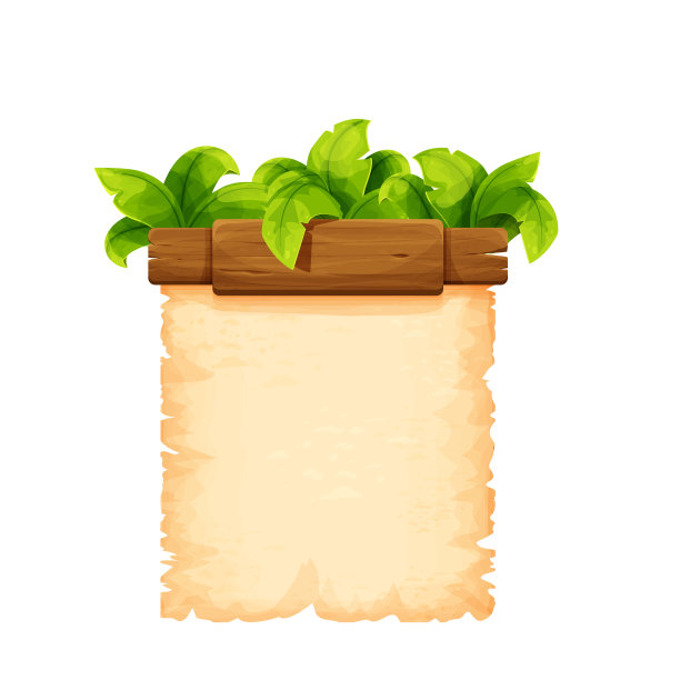 热带竹制框架与木制细节和羊皮纸装饰丛林棕榈叶在卡通风格孤立的白色背景。矢量图图片下载