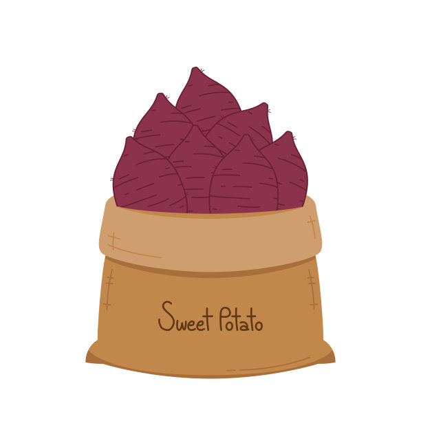 甘薯向量。白底红薯。甘薯袋。图片下载