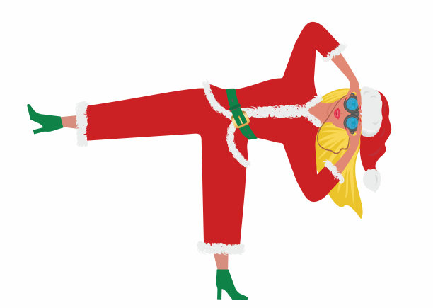 女人扮成圣诞老人用双筒望远镜看。努力寻找她想要的东西。矢量插图。图片下载