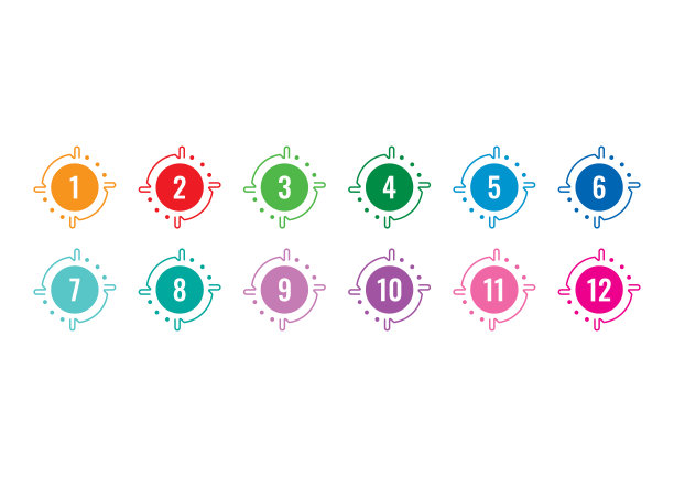 1-12个数学数字。教育、商业、大学、学术界的1-12个连续数字。整数1-12图片下载
