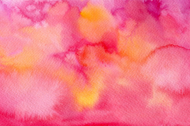 手绘抽象水彩背景。今年最流行的粉色、品红和黄色。图片下载