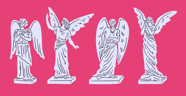 卡通白色大理石雕像集。向量图片下载