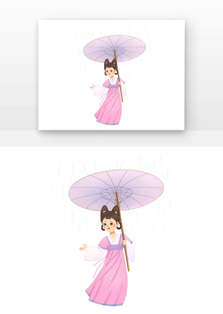 古风粉衣少女雨中打伞图片下载