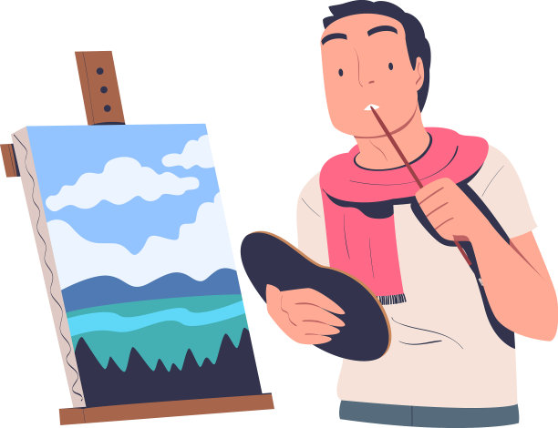 用画架描绘自然景观的人物性格图片下载
