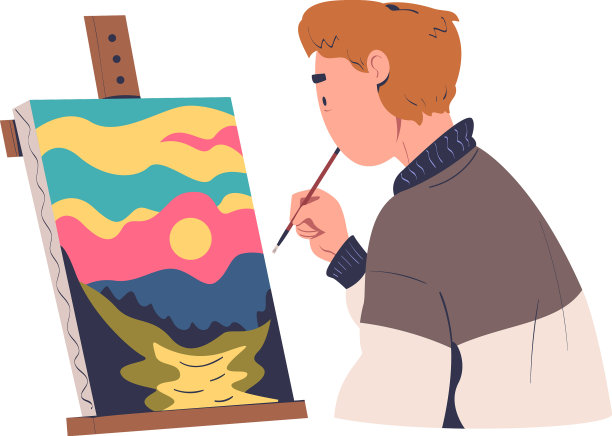 用画架描绘自然景观的人物性格图片下载