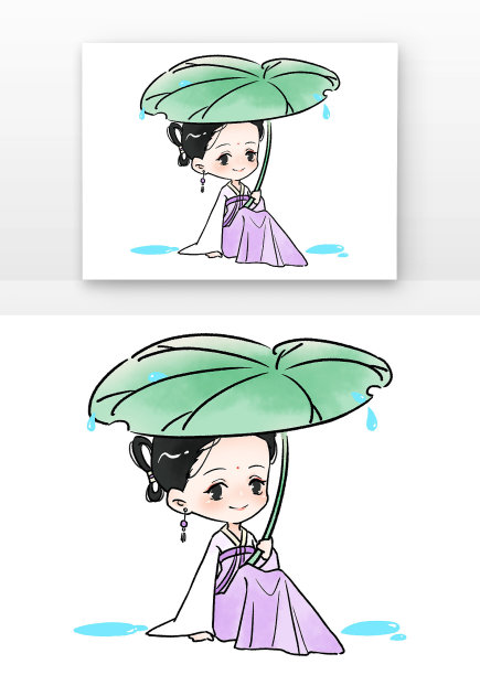 古风女孩荷叶躲雨图片下载