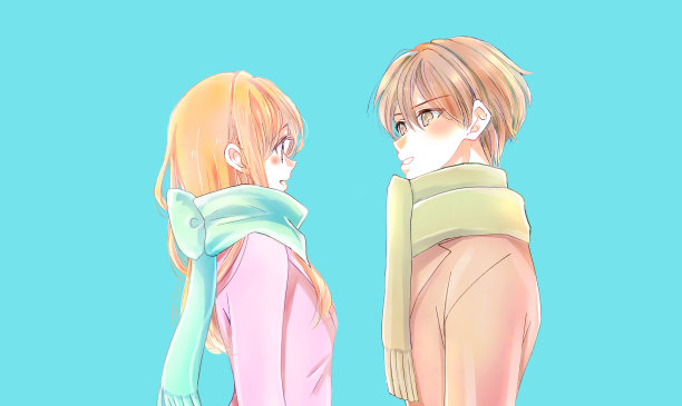 一对男女在冬天面对面图片下载