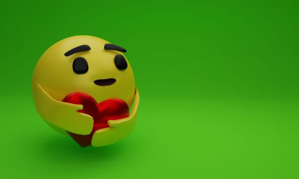 一个拥抱心形的表情符号的3D插图，象征着对亲人的支持和保护图片下载