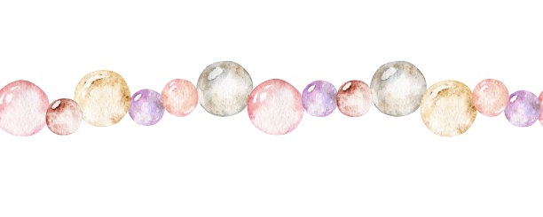 水彩手绘无缝水平横幅的粉彩泡沫情人节。孤立的白色背景。设计纸张，爱情，贺卡，纺织品，印花，壁纸，婚礼图片下载