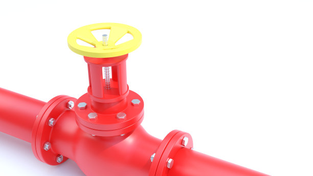 红色气管带阀门。能源和石油的概念。三维渲染图片下载