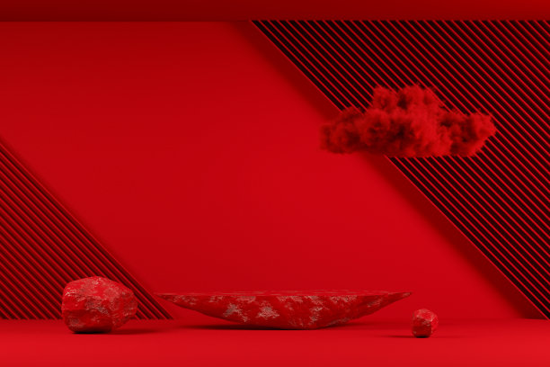空白红色岩石混凝土讲台，台座，展台，展览舞台，产品展示红色背景新年圣诞色彩图片下载