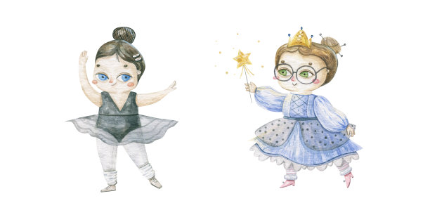 可爱的幼稚水彩插图与儿童在狂欢节服装，新年和圣诞节水彩艺术，设计和印刷图片下载