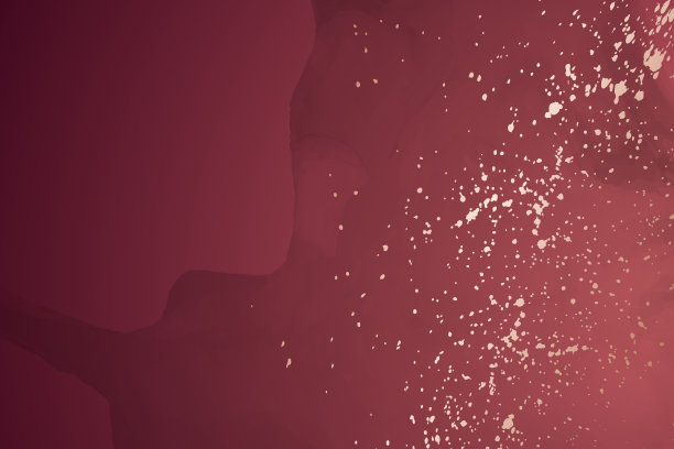 水彩背景与抽象的红色墨水染和金色飞溅。图片下载