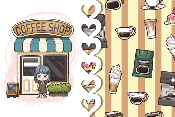 可爱的咖啡馆商店卡通3图片下载
