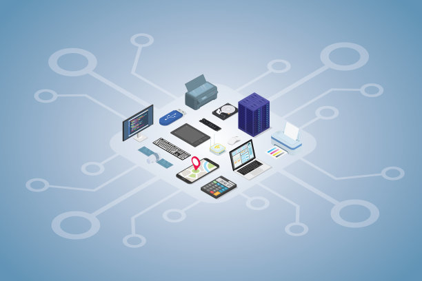 电子设备集收集与现代平面等距风格图片下载