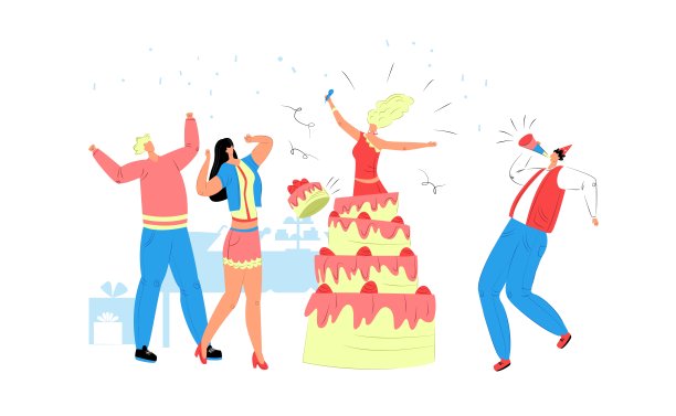 生日派对庆祝，人物朋友，活动服务登陆页面，矢量插图。生日庆祝活动。图片下载