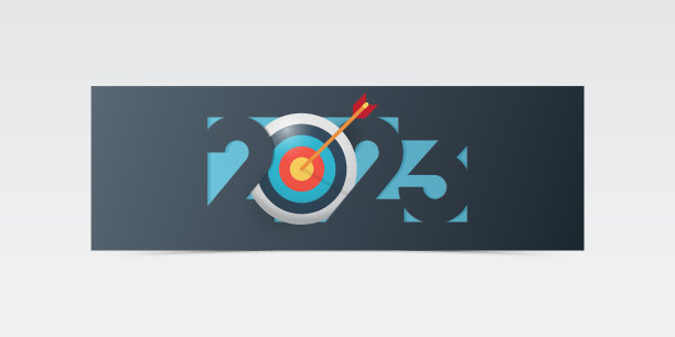 2023年新年快乐横幅模板设计与商业目标和装饰成功和达到目标和目标的概念。剪纸风格的新年商业横幅。图片下载