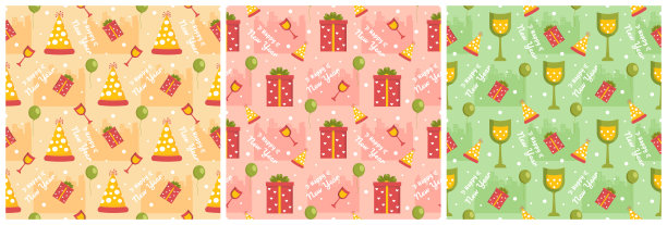 一套2023年新年无缝图案设计与装饰模板手绘卡通平面插图图片下载