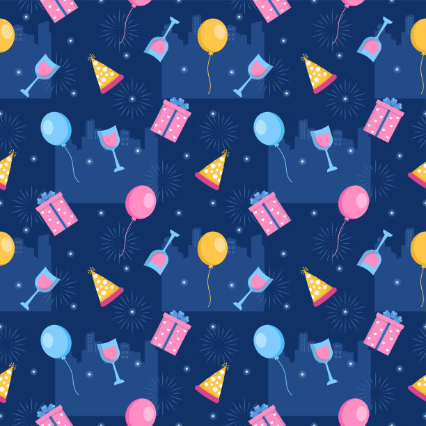 2023年新年快乐无缝图案设计与装饰模板手绘卡通平面插图图片下载