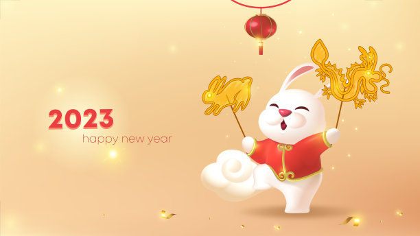 中国新年插画设计可爱的兔子糖画图片下载