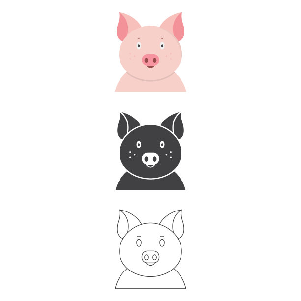 猪图标集矢量设计。图片下载