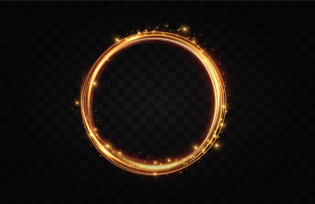 带有火焰效果的金色圆圈。光的效果。向量图片下载