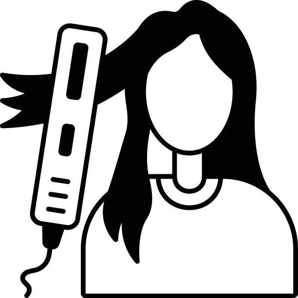 发铁或发钳概念，拉直器或扁平熨斗矢量图标设计，美容和个人护理符号，美容皮肤病学标志，身体美学股票插图图片下载