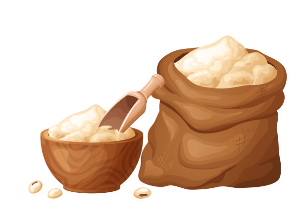 大豆粉，木碗，加籽。健康的无麸质食物。有机产品粉末。矢量插图隔离在白色背景上图片下载