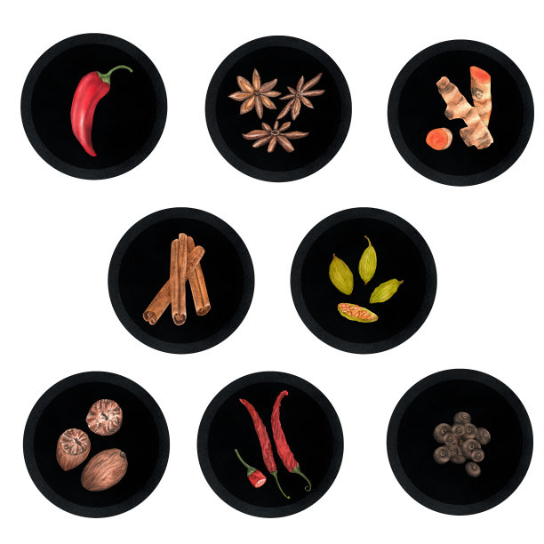 手绘水彩纸标签与香料图像图片下载