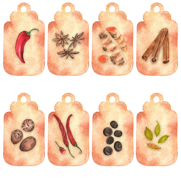 手绘水彩纸标签与香料图像图片下载