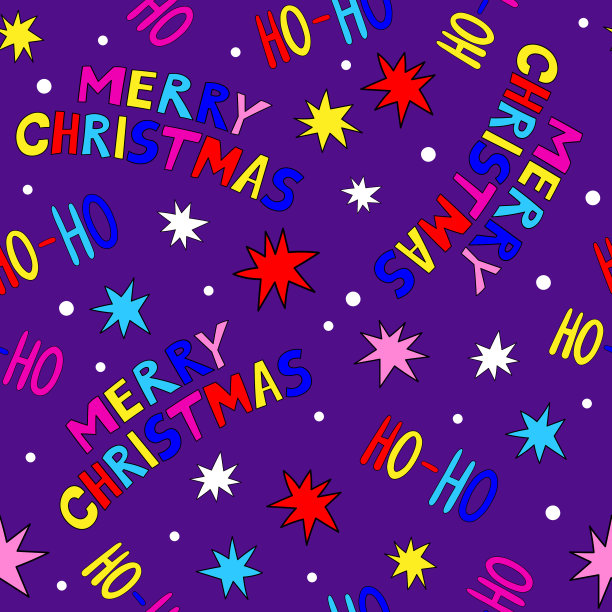 圣诞假期无缝模式与装饰字母在紫罗兰的背景。时髦而有趣的复古氛围是圣诞节的背景图片下载