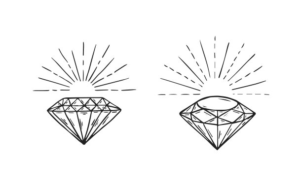 手绘钻石闪耀线艺术侧面视图和正面视图图片下载