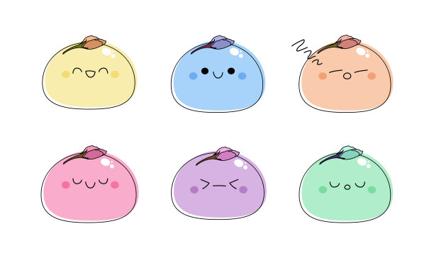 麻糬字符集矢量插图孤立在白色背景上图片下载