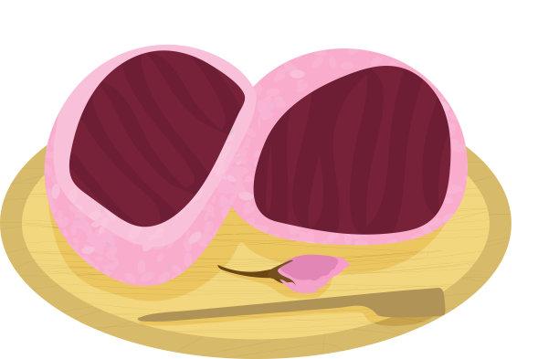 樱花麻糬与红木糊板矢量插图图片下载