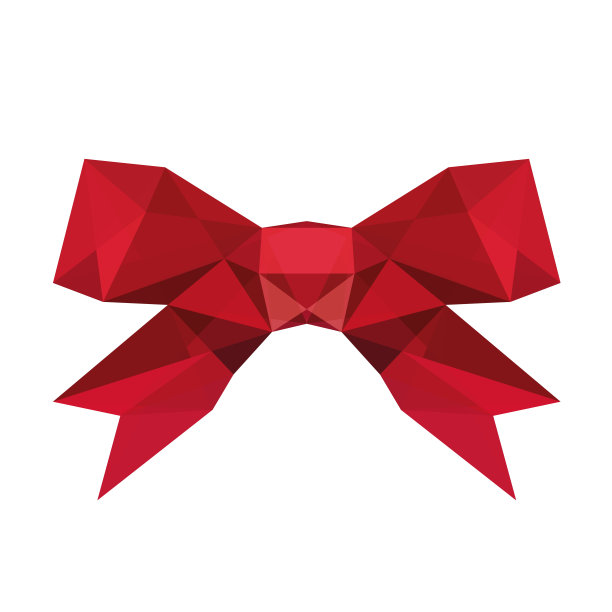 红色圣诞蝴蝶结，低多边形丝带，孤立的几何矢量插图从三角形图片下载
