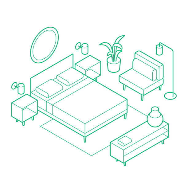 等距卧室轮廓插图图片下载