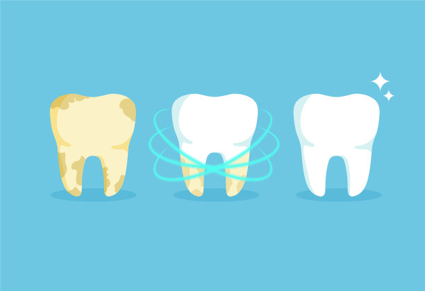 雪白和黄色的牙齿。美白前后。图片下载