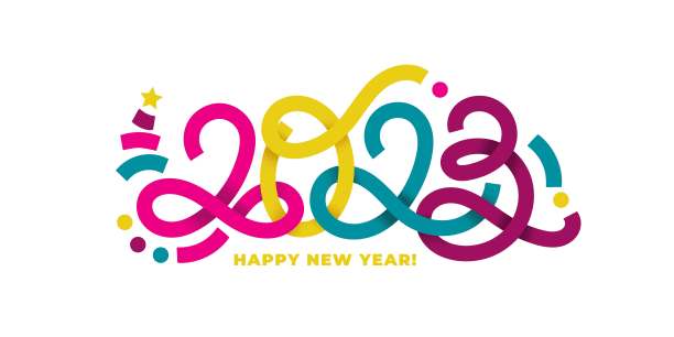 2023矢量纸屑像几何手绘数字与极简元素水平组成。2023号设计模板。新年快乐极简概念的问候材料。图片下载