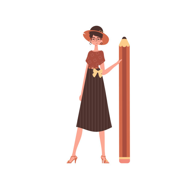 那个女人拿着一支铅笔。趋势风格性格。图片下载