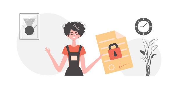 数据保护概念。聪明的合同。那个女孩拿着一份文件。图片下载