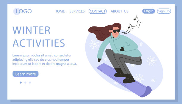 年轻女子滑雪板运动服，网页模板图片下载