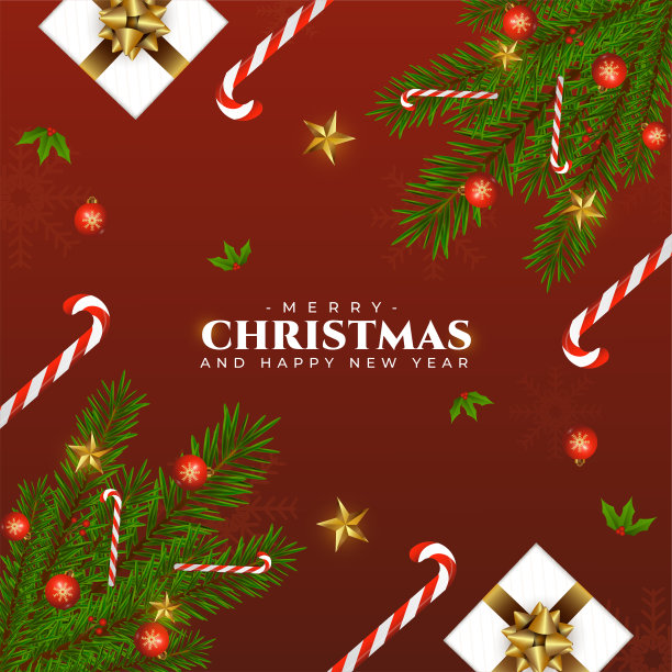 圣诞快乐设计与圣诞老人，星星，糖果，灯泡，圣诞树元素图片下载