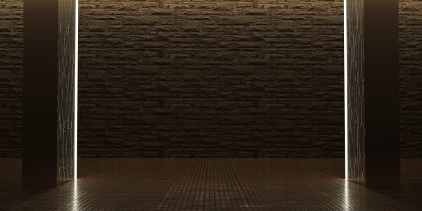 闪亮的金属瓷砖地板，从LED条反射产品技术未来的背景科学背景3D插图图片下载