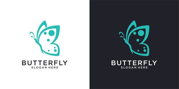 蝴蝶矢量标志设计模板。图片下载